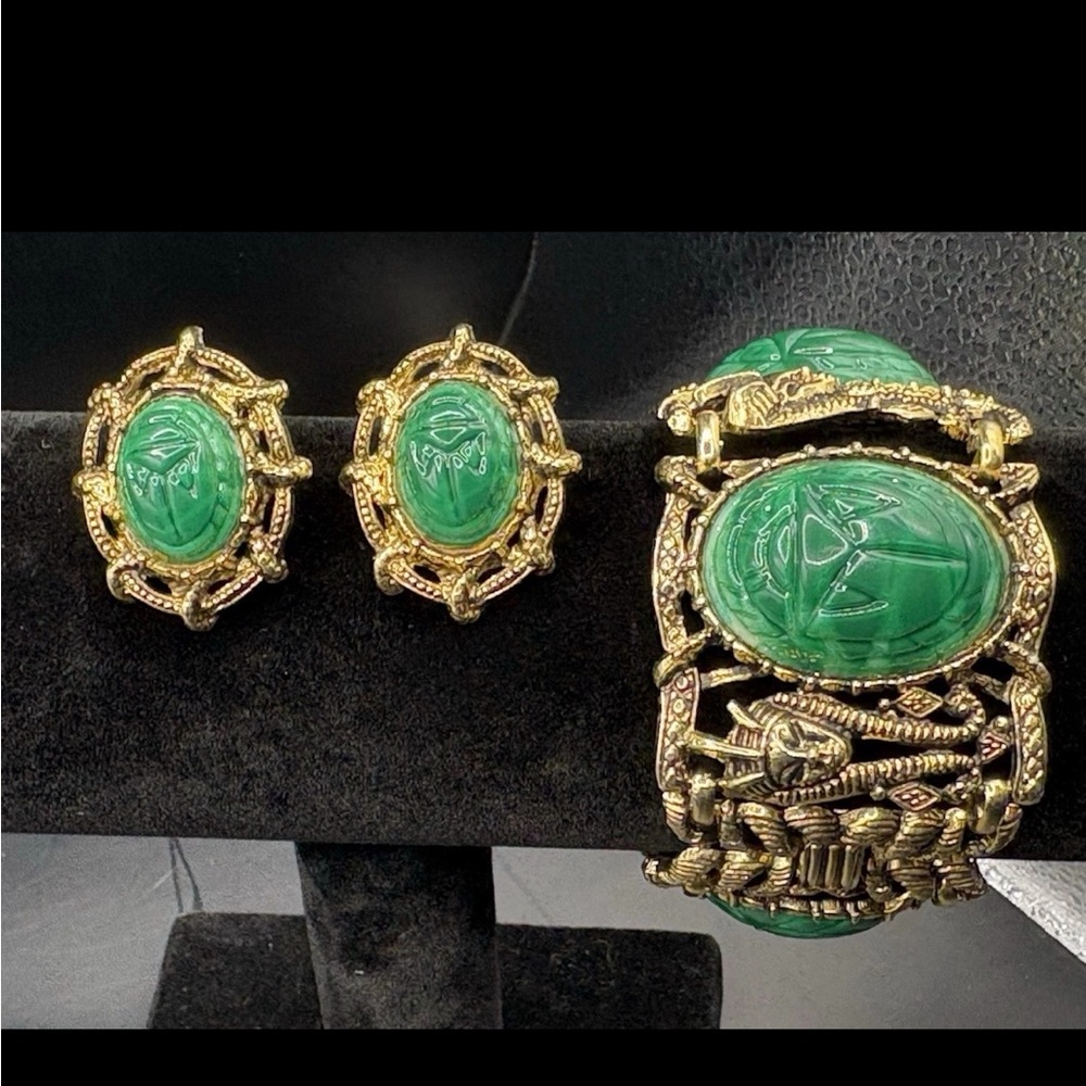 Vintage Egyptian revival bracelet and clip on earrings